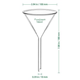 FunChem (2 Pack) Glass Funnel Short Stem Borosilicate Glass Lab Filter Funnel, 100 mm Diameter and Stem Length