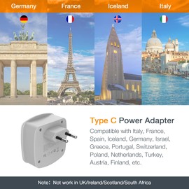 European Travel Plug Adapter Converter, TESSAN International Power Plug Converter with 2 USB, Type C Outlet Adaptor Charger for US to Most of Europe EU Iceland Spain Italy France Germany | TESSAN
