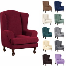 INFLAG Wing Back Chair Slipcovers, Stretch Spandex Wingback Chair Covers Sofa Slipcover Washable Chair Covers Armchair for Living Room and Bedroom (Burgundy)