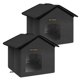 Rest-Eazzzy Cat House for Outdoor Cats, Weatherproof and Insulated Feral Cat House with Mat and Clip, Easy to Put Together, Selfwarming Cat Shelter for Winter, Never Blow Away (Black, House X 2)