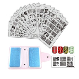 FingerAngel Nail Art Plates 16pcs Nail Stamping Kit Stamping Plates Tool Leaves Flowers Animal Image Stamp Templates Stamping Kit Nail Stamper Set with 2 Stamper + 2 Scraper + 1 Storage Bag