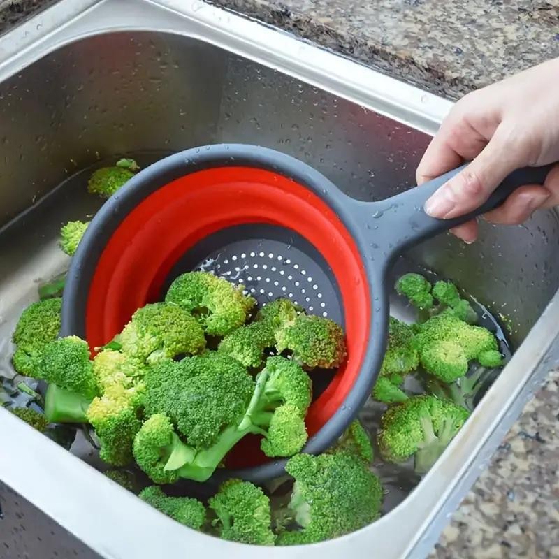 1 Pack Kitchen Foldable Silicone Strainer Colanders, Collapsible Colanders with