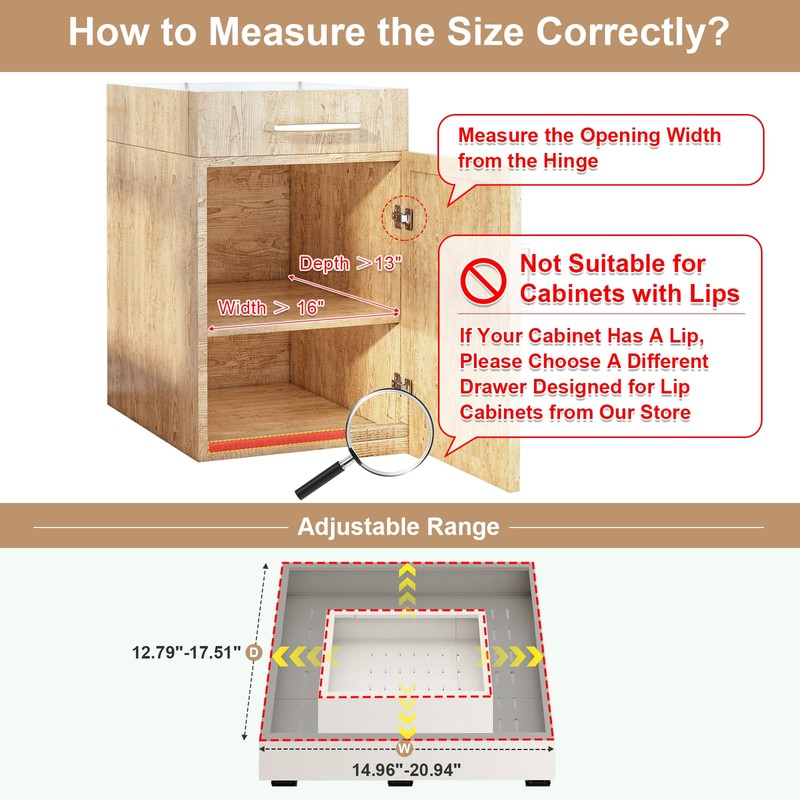 2Pc Pull out Cabinet Organizer,Width (16"-21") and Depth(13"-17"),Expandable With 3