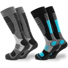 Occulto 2 pairs of women's ski socks with padding in different colours, thermal winter socks for skiing and snowboarding, 35-38