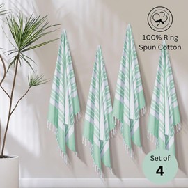 DineNest Set of 4 Peshtemal Beach Towels Cotton Oversized 40x70 Inch - Versatile for Beach Pool Spa Travel Outdoor or Bath Use - Soft Absorbent Quick-Drying Lightweight - Turkish Towels Aqua