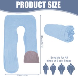 TOATELU Pregnancy Pillow Cover U-Shaped Pillowcase: Cotton Removable Body Pillow, Replacement Cover for Adults, Nursing Pillow, Machine Washable, 140 x 80 cm, Blue+ Grey