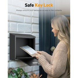 Uniclife Wall Mount Mailbox for Outside, Large Locking Mailbox with Key Lock, Security Mail Box, Postbox for House, Safe Key Drop Case, Steel Cash Drop Case for Home Office School, Black