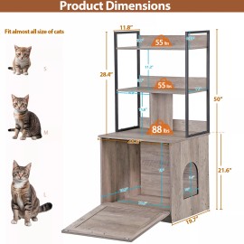 SEGAWE Cat Litter Box Enclosure Litter Box Hidden with 2-Tier Storage Shelves Gray