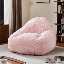 Large Bean Bag Chair for Adults – Oversized Boneless Corduroy Floor Chair with Foam Filling, Ultra Soft & Supportive for Reading, Gaming & Lounging in Bedroom, Living Room, Dorm, Pink