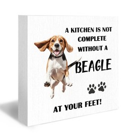 DUXMNAMG Funny A Kitchen Is Not Complete without A Beagle Wood Box Sign, Funny Dog Desk Shelf Decor, Beagle Decor, Beagle Lovers gifts Wooden Block Plaque Box Sign for Home Kitchen Table Decor