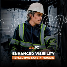 SafetyShirtz SS360º Northern Lights Hi Vis Hoodie for Men - Heavy-Duty Polyester with Soft Combed Fleece Interior - Type-O - Meets ANSI/ISEA 107-2020, Black - Large