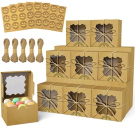OWFOCE 4x4x2.5 Inches Bakery Boxes, 50pcs Brown Cookie Boxes with Window, Small Gift Boxes for Dessert, Candy, Chocolate, Macaroon