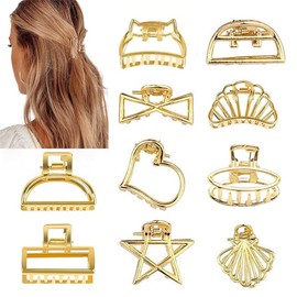 10Pcs Small Metal Hair Clips, sturdy anti slip hair clips, suitable for thin and thick hair, Mini Hair clips for girls, small flower hair claw clips, Gold Claw Clips for Women, metal hair accessories