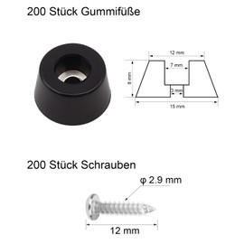 BINCKIN Pack of 200 Screw Rubber Feet for Chopping Board Feet - Rubber Buffer Screw Feet with Rubber Spacers, Screw-On Rubber Feet for Chair Feet Furniture Table Chair Covers (Black)