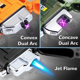 4 Pack Waterproof Lighter Outdoor Windproof Torch Lighters Dual Arc Lighters Butane Electric USB Rechargeable Flameless Plasma Lighter Camping Hiking Adventure Survival Tactical Gear