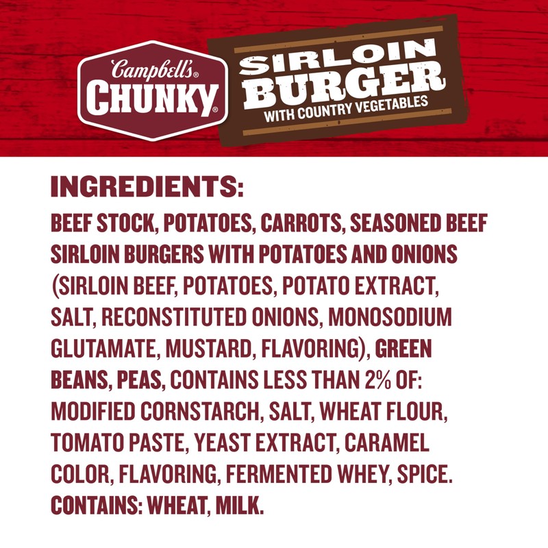 Campbell’s Chunky Soup, Sirloin Burger With Country Vegetable Beef Soup,