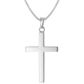 trendor Mens Cross Pendant Necklace 28mm 925 Silver Timeless Sterling Silver Necklace for Men Elegant Gift Idea 41228, Sterling Silver