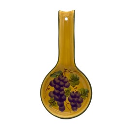ACK Ceramic Spoon Rest (Grape Wine Décor), Cooking Spoon Holder for Kitchen Counter, Utensil Rest for Spoon, Ladle, Spatula, Kitchen Décor