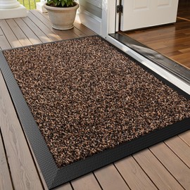 LUMI Front Door Mat Outside Entrance, 24"x48" Non Slip Low Profile Doormat for Entryway, Trap Dirt and Moisture Welcome Mats, Easy Clean, Patio, Garage,Brown