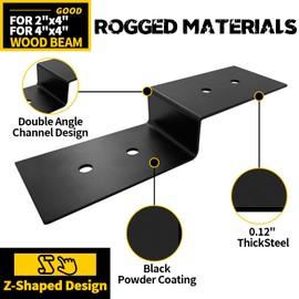 VEVIVOOVY 10“ x 3” Heavy Duty Steel Z Bracket,Double Angle Channel Profile Corner Brace for Shelf Fixing Timber Connector Pergola Hardware Brackets for Pavilion,Tree House with Screws(4Pack)