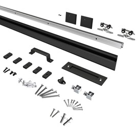 Barnsmith 6FT Sliding Barn Door Hardware Track Kit with Handles, Low Clearance Aluminium Alloy Box Rail Track, Black