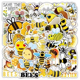 Bee Stickers |50 Pcs Bee Waterproof Vinyl Decals for Water Bottles Laptop Luggage Cup Computer Mobile Phone Skateboard Guitar Helmet Snowboard Décor