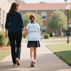 QYTFOA - Mochila para niños para niñas con bolsa de almuerzo y estuche para bolígrafos, escuela primaria media y secundaria, Azul, Large, dibujos animados