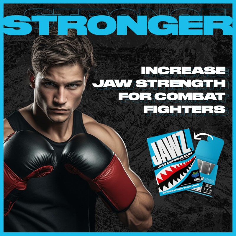 Jawz Gum Jawline Chewing Gum, 4 Pack Box, Blue Razz,