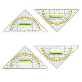 ROMINVIC Set of 4 Set Square Primary School with Handle, Set Square Small Large 14 cm Transparent Flexible for Circles Drawing, Suitable for Students, Office, Designer Painting