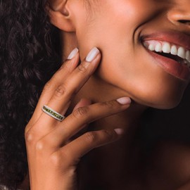 RANDES Peridot Rings for Women Channel Set Princess Cut Eternity Band 925 Sterling Silver August Birthstone Rings Peridot Jewlery Size 8