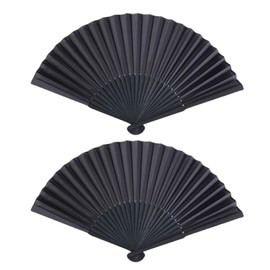 2 Pcs Black Folding Hand Fan, Fabric Handheld Fans for Dancing, Cosplay, Wedding Party, Birthday Gifts, Chinese Spanish Foldable Hand Fans for Women, Home Decorations, Elegant Hand Fan Accessories