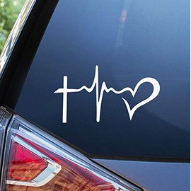 Sunset Graphics & Decals Christian Life Line - Cross & Heart Decal Vinyl Car Sticker Jesus Religious | Cars Trucks Vans Walls Laptop | White | 6 inch | SGD000070