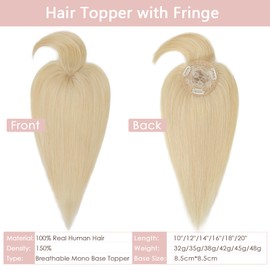 Clip-In Real Hair Extensions Real Hair Topper Extensions Real Hair with Bangs (11 cm Long) Toupee Hair Thickening Straight Hair Extensions 7A Real Human Hair 30 cm - 35 g 613# Bleach Blonde