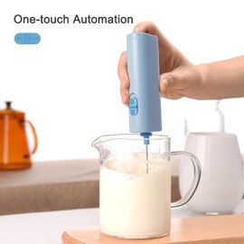 ELMWAY Powerful Electric Milk Frother, Battery Operated Drink Blender, Foam Maker Mixer, Milk Frother Handled for Coffee, Latte, Matcha, Protein Powder (Blue)