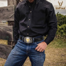 UpFind Women Men Western Belts Engraved Leather Cowgirl Cowboy Belt with Silver Longhorn Bull Buckle for Jeans Dresses