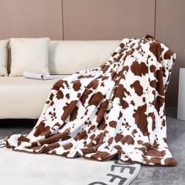 RYNGHIPY Cow Print Blanket for Sofa Couch Double Sided Flannel Animal Design Brown Throw Blanket (Brown, 63''x79'')