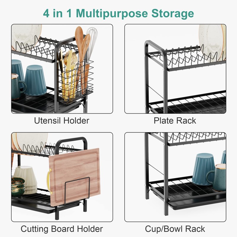 GSlife Dish Drying Rack, 2 Tier Rust-Resistant Dish Rack with