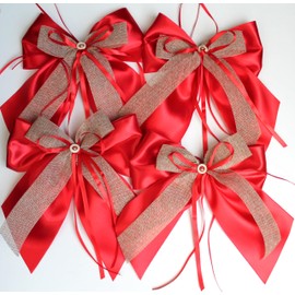 CaPiSo Pack of 4 Fabric Bows Satin Bows 20 x 25 cm Gift Bow Decorative Bow Satin Bow Birthday Christmas Tree Bow Christmas Tree Bow Christmas (End 13)