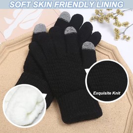 meioro Women's Winter Gloves Touchscreen Warm Wool Fleece Lined Knit Glove,Touch Screen Elastic Cuff Texting Thermal Gloves(Black,Grey, 2 Pairs)