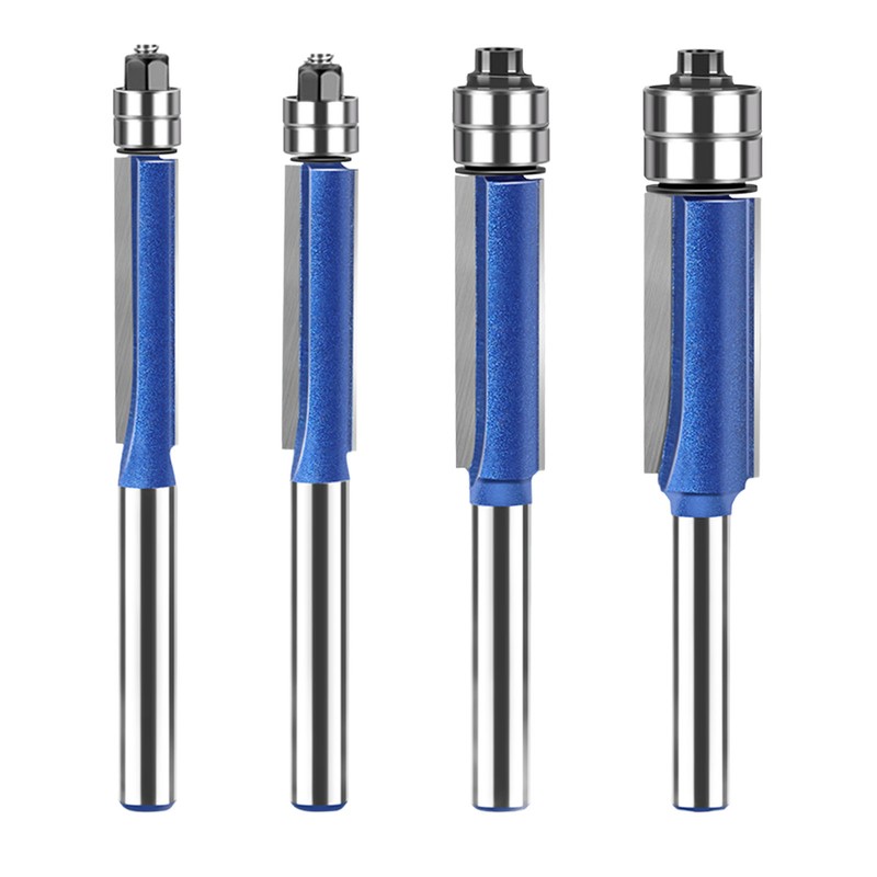 4Pcs Flush Trim Bit Set 6mm Shank Top Double Bearings
