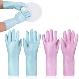 Quilax 2Pcs Reusable Gloves for Cleaning, Large Waterproof Dishwashing Rubber Gloves, Latex Free Dishwashing Glove for Kitchen Laundry Gardening(Pink+Sky Blue)