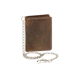 Biker Mens and Ladies Wallet vertical format with chrome chain (including LEAS-Giftbox) LEAS, Genuine Leather, brown - ''LEAS Vintage-Collection''