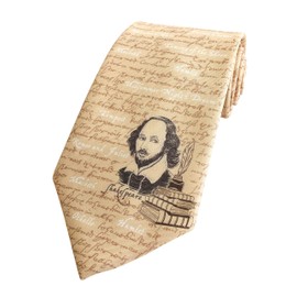 The Tie Studio Shakespeare Novelty Tie - Men’s Necktie with Large Shakespeare Print – Blue or Beige (Cream)