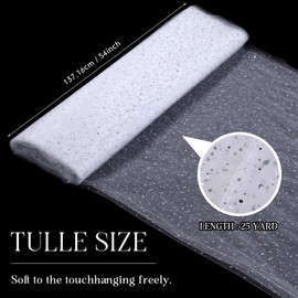 Hosuly 54" x 25 Yards Glitter Tulle Fabric Rolls Netting for DIY Craft Handmade Princess Dress Cape and Wedding Party Backdrop Decoration (White, Sequin)