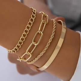 Gold Bracelet Stack for Women Chunky Gold Chain Bracelets Stack Dainty Gold Jewelry Sets for Women Trendy Stackable Paperclip Chain Bracelet Trendy Jewelry Gifts