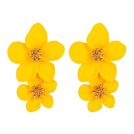 Flower Earrings for Women Dangle Drop Earrings Gold Boho Statement Earring Daisy Earrings Double Layer Flower Earrings for Wedding Party(A2:Yellow Flower Earrings)