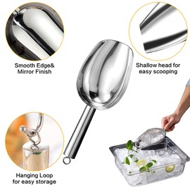 Metal Ice Scoop，Kitchen Ice Scooper for Ice Maker,Stainless Steel Small Ice Scooper for Freezer，Kitchen Gadgets Cookie Flour Pet Dog Food Scoop (silver, 8oz)
