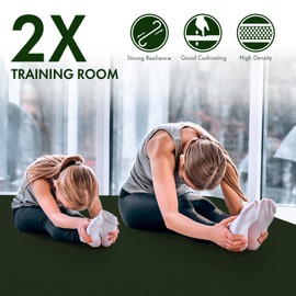 FrenzyBird 6’x4’ Large Yoga Mat ¼” Extra Thick Exercise Mat with 2 Bundling Ribbons Eco Friendly TPE Fitness for Women & Men, Yoga, Pilates, Gym and Floor Workouts（Green）