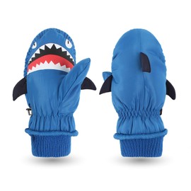 Pesaat Shark Waterproof Kids Gloves Warm Boys Girls Mitten For Winter Children Outdoor Glove With String (Royal Blue)