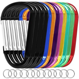 12PCS Carabiner Keychain Clip - Aluminum Caribeener Key Clip,D Ring Shape Nonlocking Carabeaner Hook Buckle,Multi-Function Spring Snap Key Clips Tool for Home,Camping,Hiking,Traveling,Backpack